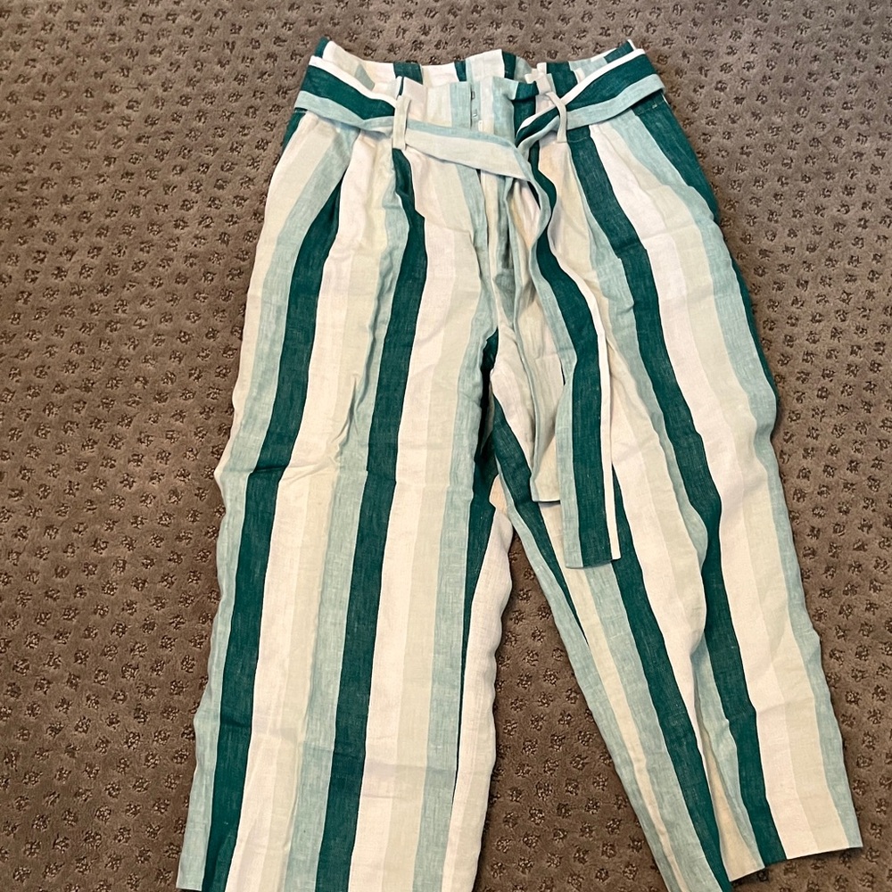 J. Crew Teal and White Striped Pants